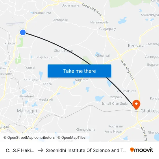C.I.S.F Hakimpet to Sreenidhi Institute Of Science and Technology map