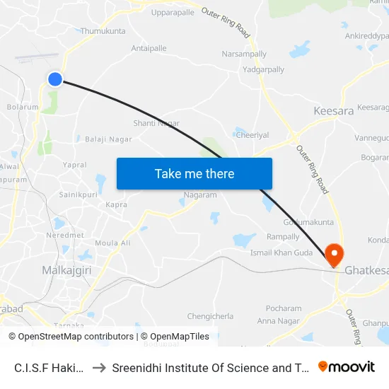 C.I.S.F Hakimpet to Sreenidhi Institute Of Science and Technology map