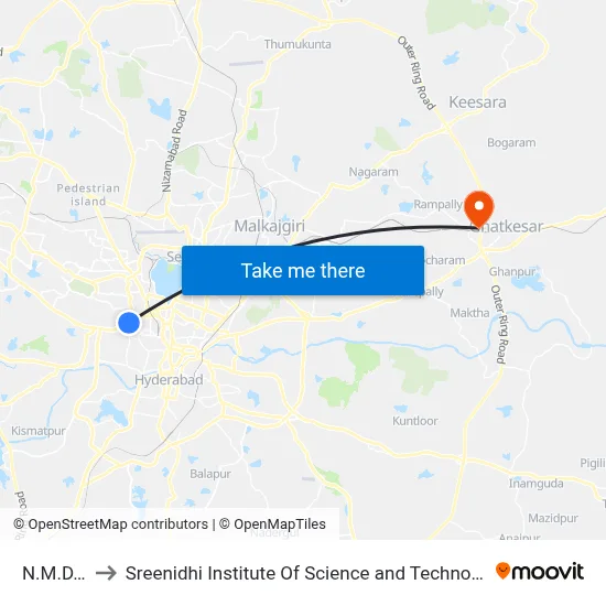 N.M.D.C to Sreenidhi Institute Of Science and Technology map