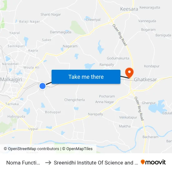 Noma Function Hall to Sreenidhi Institute Of Science and Technology map