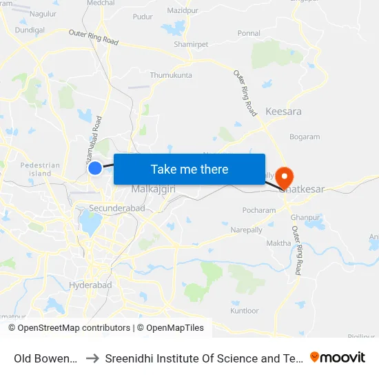Old Bowenpally to Sreenidhi Institute Of Science and Technology map