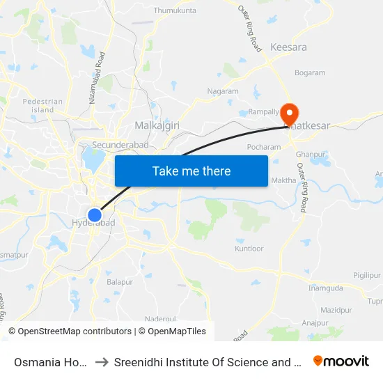 Osmania Hospital to Sreenidhi Institute Of Science and Technology map