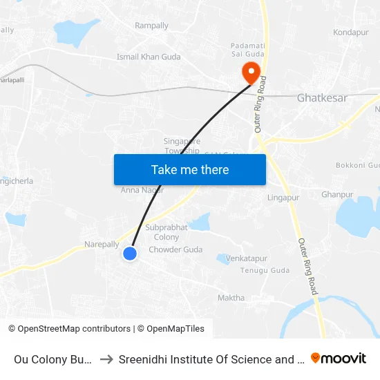 Ou Colony Bus Stop to Sreenidhi Institute Of Science and Technology map