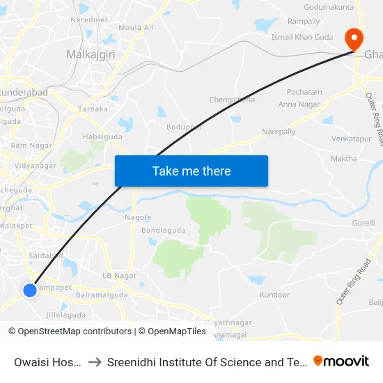 Owaisi Hospital to Sreenidhi Institute Of Science and Technology map