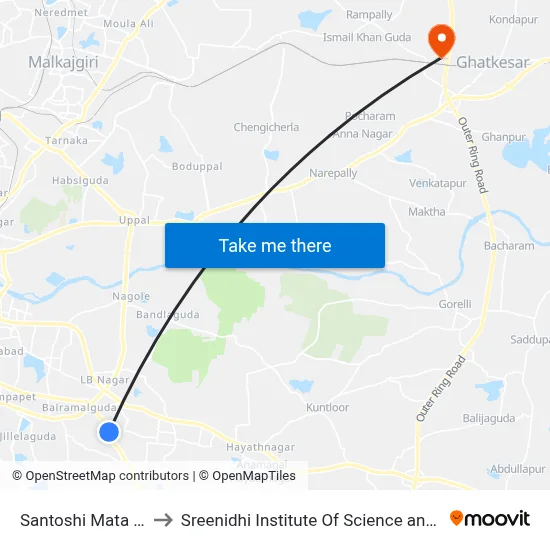 Santoshi Mata Mandir to Sreenidhi Institute Of Science and Technology map