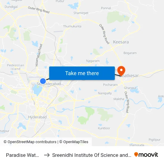 Paradise Water Tank to Sreenidhi Institute Of Science and Technology map