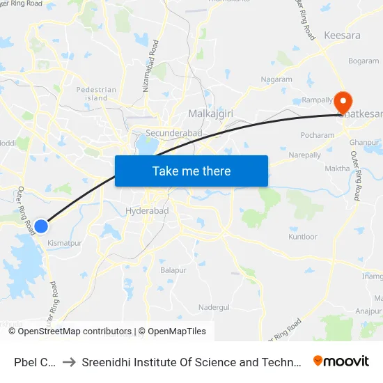 Pbel City to Sreenidhi Institute Of Science and Technology map