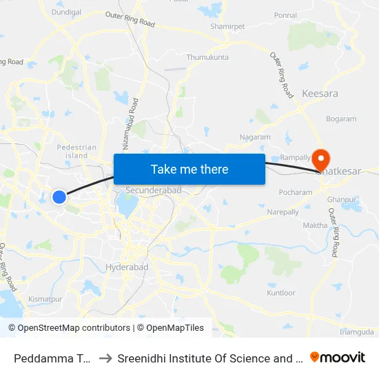 Peddamma Temple to Sreenidhi Institute Of Science and Technology map