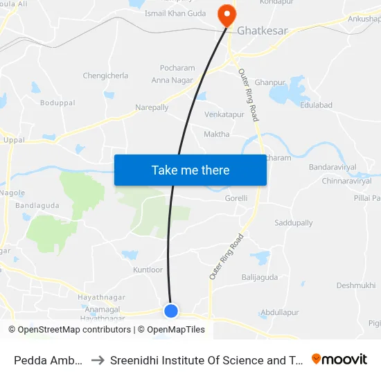 Pedda Amberpet to Sreenidhi Institute Of Science and Technology map