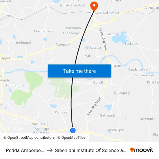 Pedda Amberpet X Road to Sreenidhi Institute Of Science and Technology map