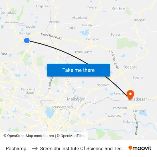 Pochampally to Sreenidhi Institute Of Science and Technology map