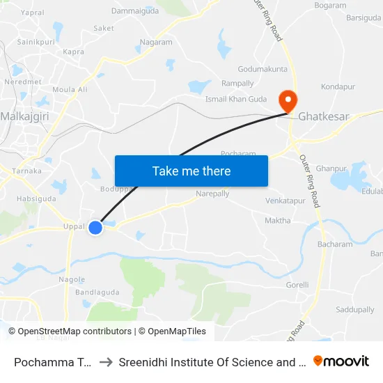 Pochamma Temple to Sreenidhi Institute Of Science and Technology map