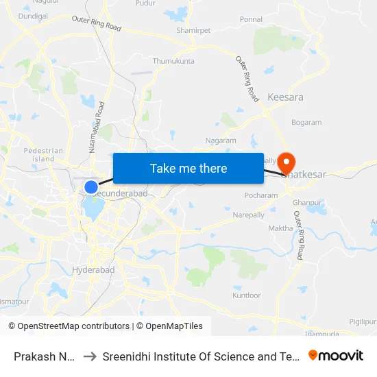 Prakash Nagar to Sreenidhi Institute Of Science and Technology map