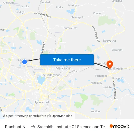 Prashant Nagar to Sreenidhi Institute Of Science and Technology map
