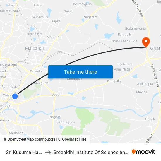Sri Kusuma Haranatha to Sreenidhi Institute Of Science and Technology map