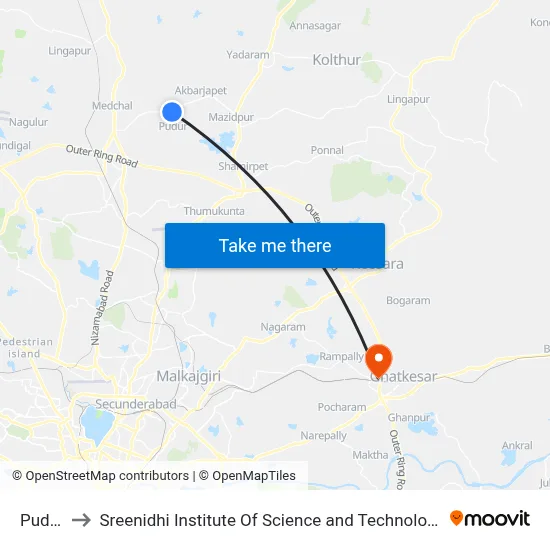 Pudur to Sreenidhi Institute Of Science and Technology map
