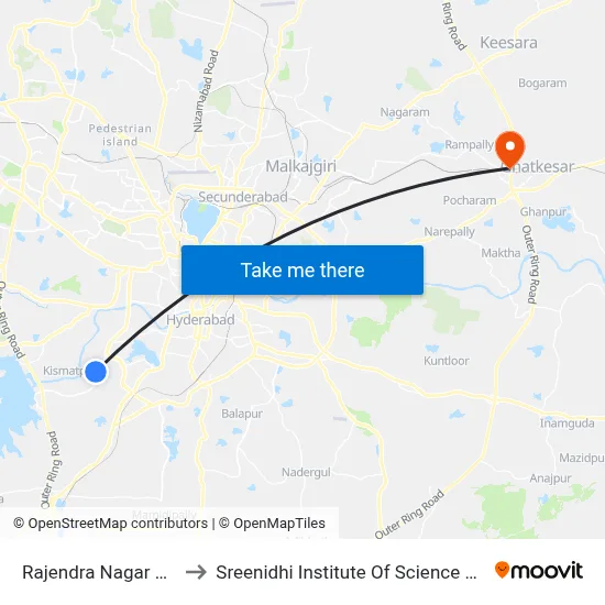 Rajendra Nagar Bus Depot to Sreenidhi Institute Of Science and Technology map