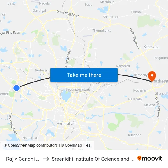 Rajiv Gandhi Nagar to Sreenidhi Institute Of Science and Technology map