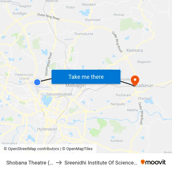 Shobana Theatre (Balanagar) to Sreenidhi Institute Of Science and Technology map