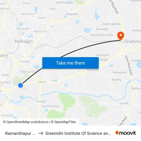 Ramanthapur Colony to Sreenidhi Institute Of Science and Technology map
