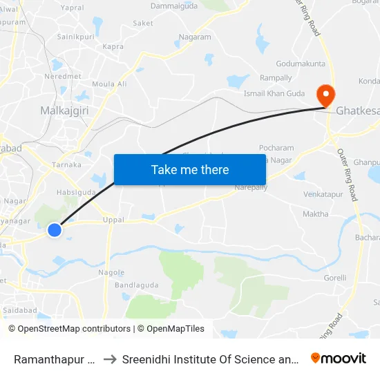 Ramanthapur Colony to Sreenidhi Institute Of Science and Technology map