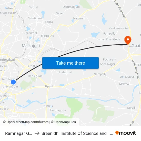 Ramnagar Gundu to Sreenidhi Institute Of Science and Technology map