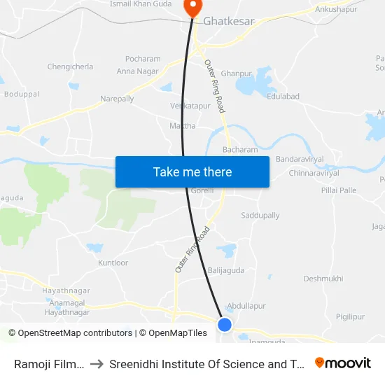 Ramoji Film City to Sreenidhi Institute Of Science and Technology map
