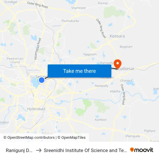 Ranigunj Depot to Sreenidhi Institute Of Science and Technology map