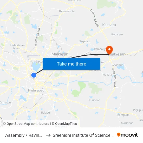 Assembly / Ravindra Bharati to Sreenidhi Institute Of Science and Technology map
