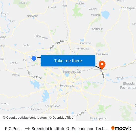 R.C Puram to Sreenidhi Institute Of Science and Technology map