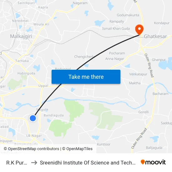 R.K Puram to Sreenidhi Institute Of Science and Technology map