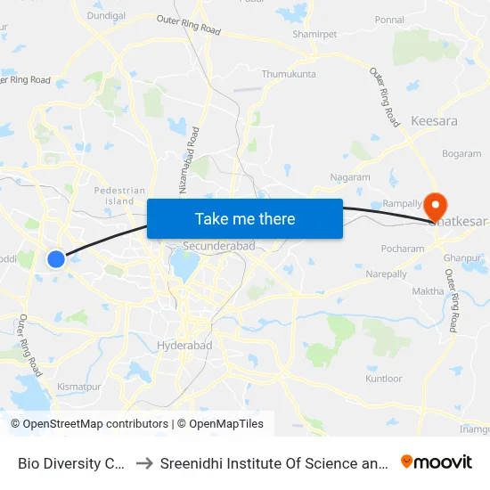 Bio Diversity Complex to Sreenidhi Institute Of Science and Technology map