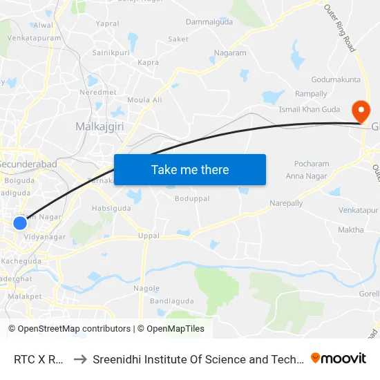 RTC X Road to Sreenidhi Institute Of Science and Technology map