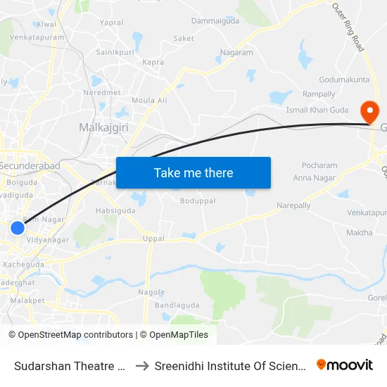 Sudarshan Theatre / RTC X Roads to Sreenidhi Institute Of Science and Technology map