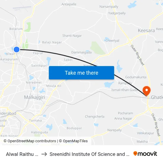 Alwal Raithu Bazar to Sreenidhi Institute Of Science and Technology map