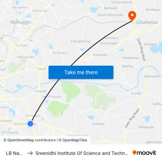 LB Nagar to Sreenidhi Institute Of Science and Technology map
