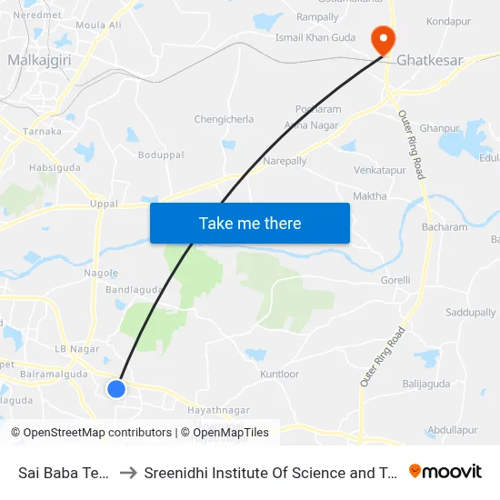 Sai Baba Temple to Sreenidhi Institute Of Science and Technology map
