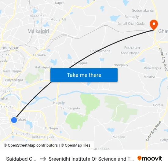 Saidabad Colony to Sreenidhi Institute Of Science and Technology map