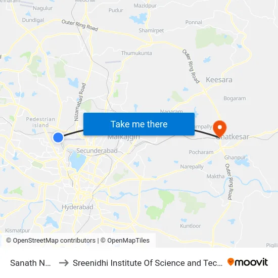 Sanath Nagar to Sreenidhi Institute Of Science and Technology map