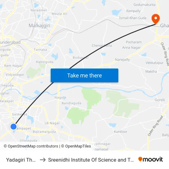 Yadagiri Theatre to Sreenidhi Institute Of Science and Technology map