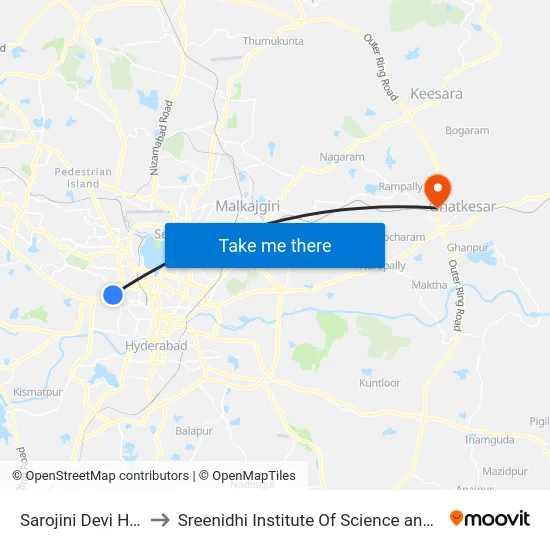 Sarojini Devi Hospital to Sreenidhi Institute Of Science and Technology map