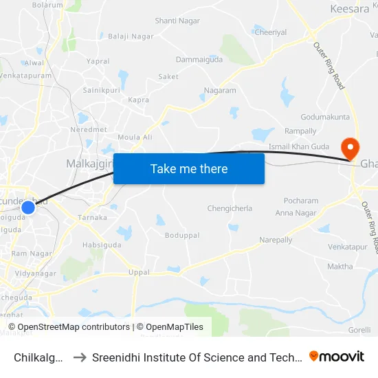 Chilkalguda to Sreenidhi Institute Of Science and Technology map