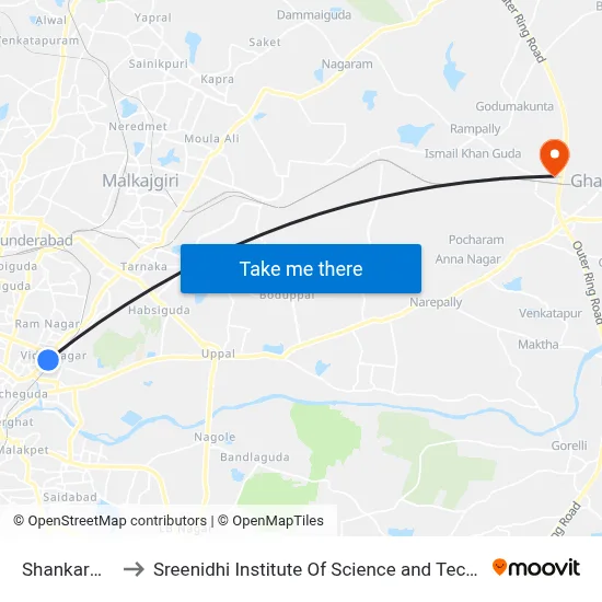 Shankarmutt to Sreenidhi Institute Of Science and Technology map