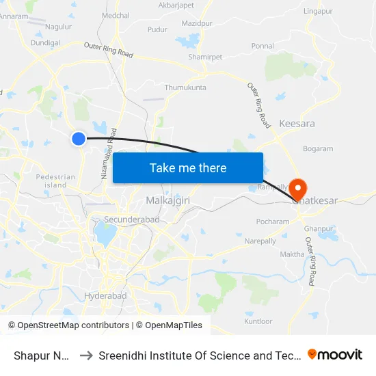 Shapur Nagar to Sreenidhi Institute Of Science and Technology map