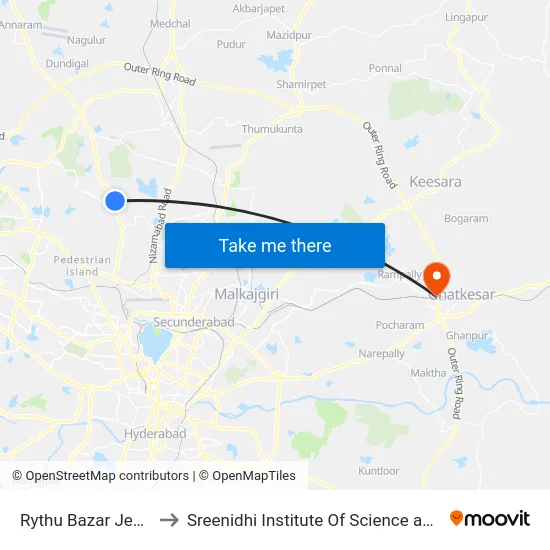 Rythu Bazar Jeedimetla to Sreenidhi Institute Of Science and Technology map