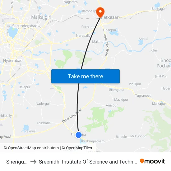 Sheriguda to Sreenidhi Institute Of Science and Technology map