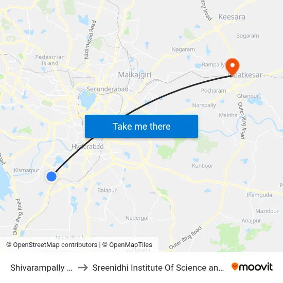 Shivarampally X Road to Sreenidhi Institute Of Science and Technology map