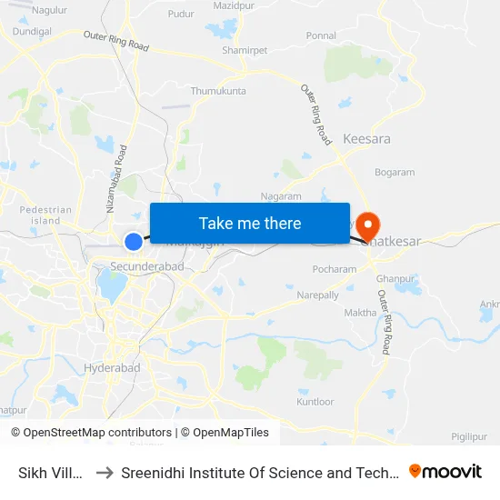 Sikh Village to Sreenidhi Institute Of Science and Technology map