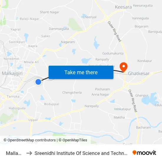 Mallapur to Sreenidhi Institute Of Science and Technology map
