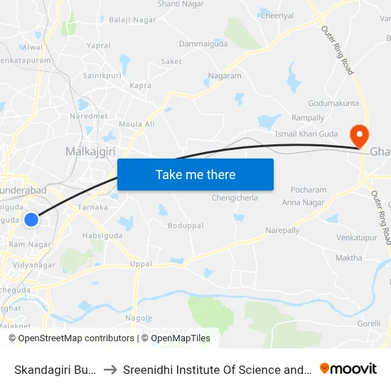 Skandagiri Bus Stop to Sreenidhi Institute Of Science and Technology map
